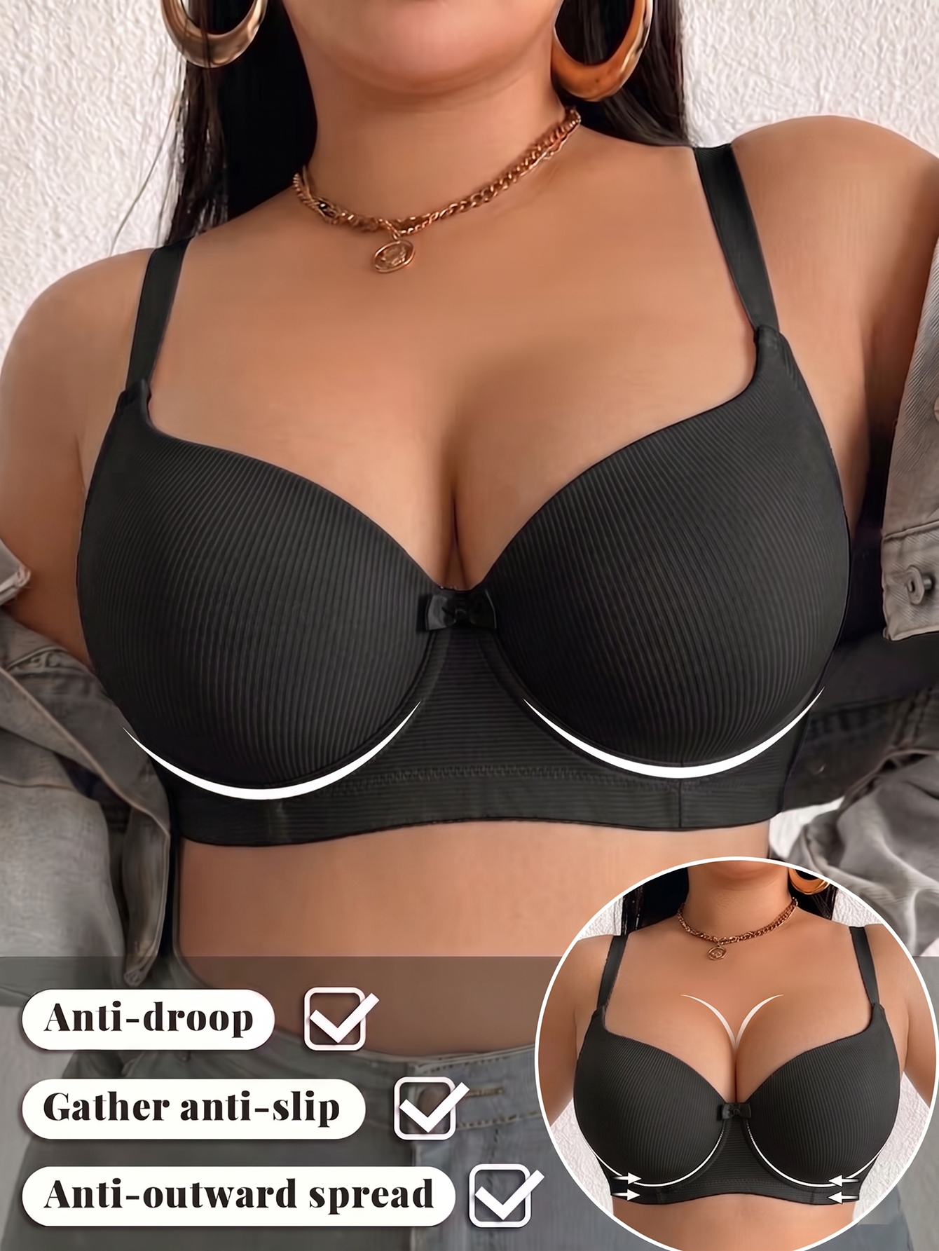 Push Up Bra Padded - Plus Size Anti-Sagging Women Bra Thin