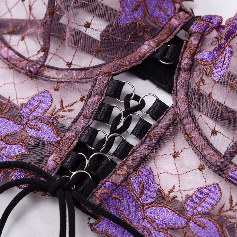 Bikini Thin Embroidered Bra Se - Garter Belt Set ulasan dan harga