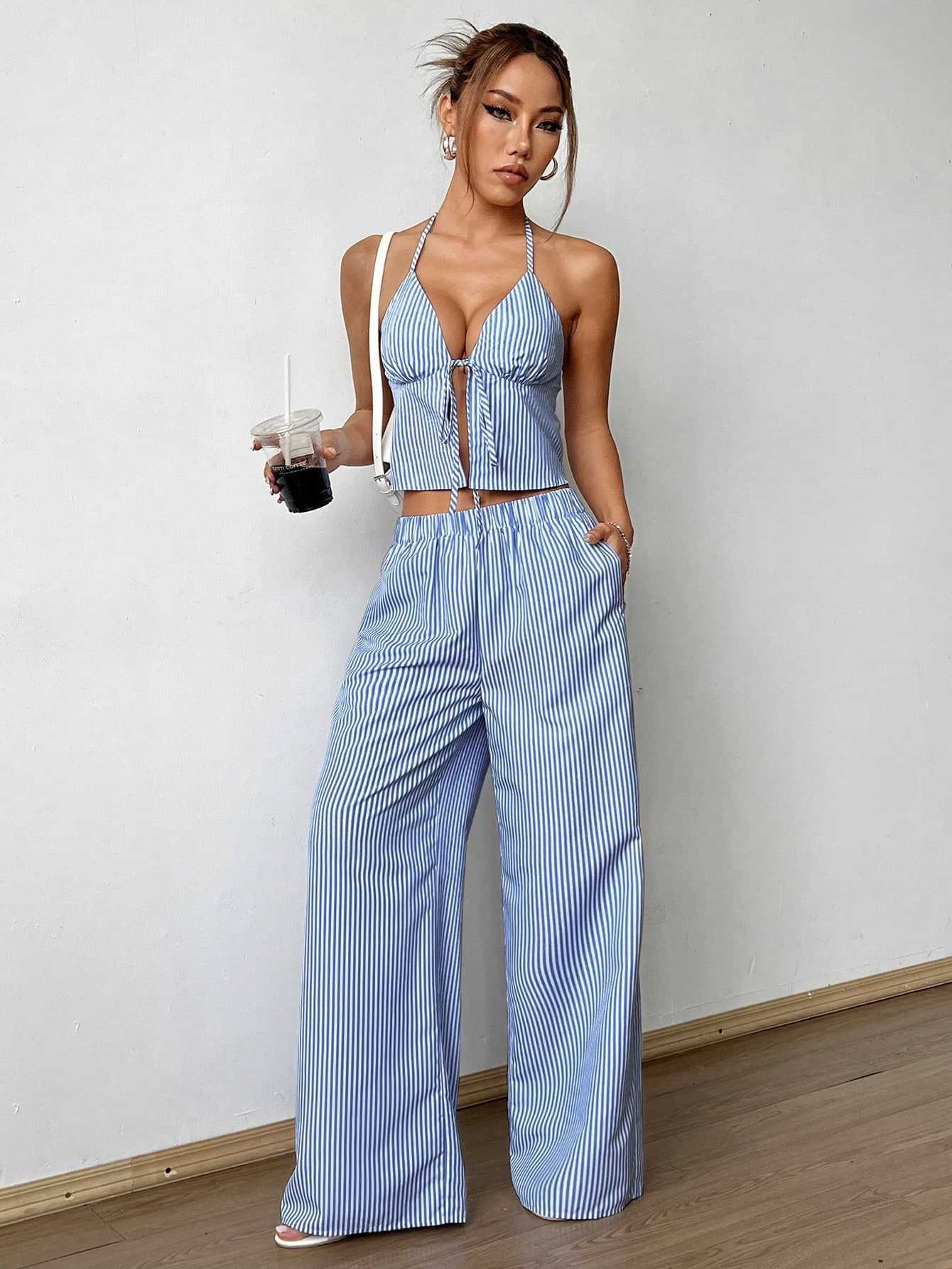 Striped Lace Up Camisole Colla - Cami Top Lace ulasan dan harga