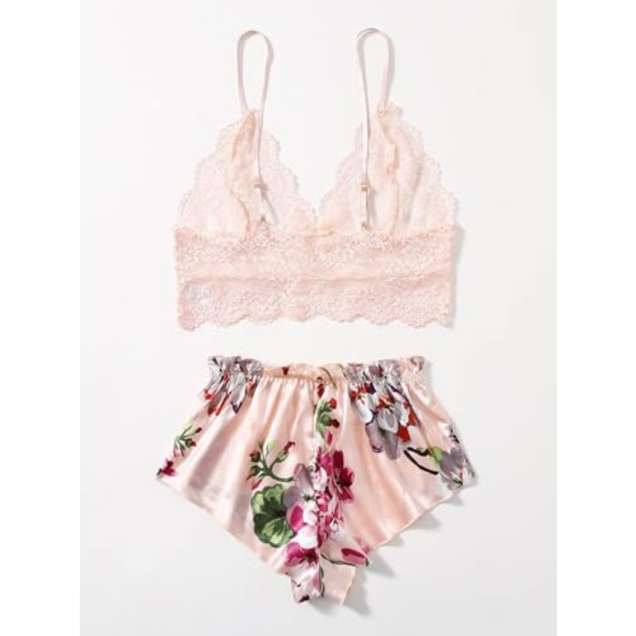 Women's 2 Pcs Lingerie Floral  - Cami Top Lace ulasan dan harga