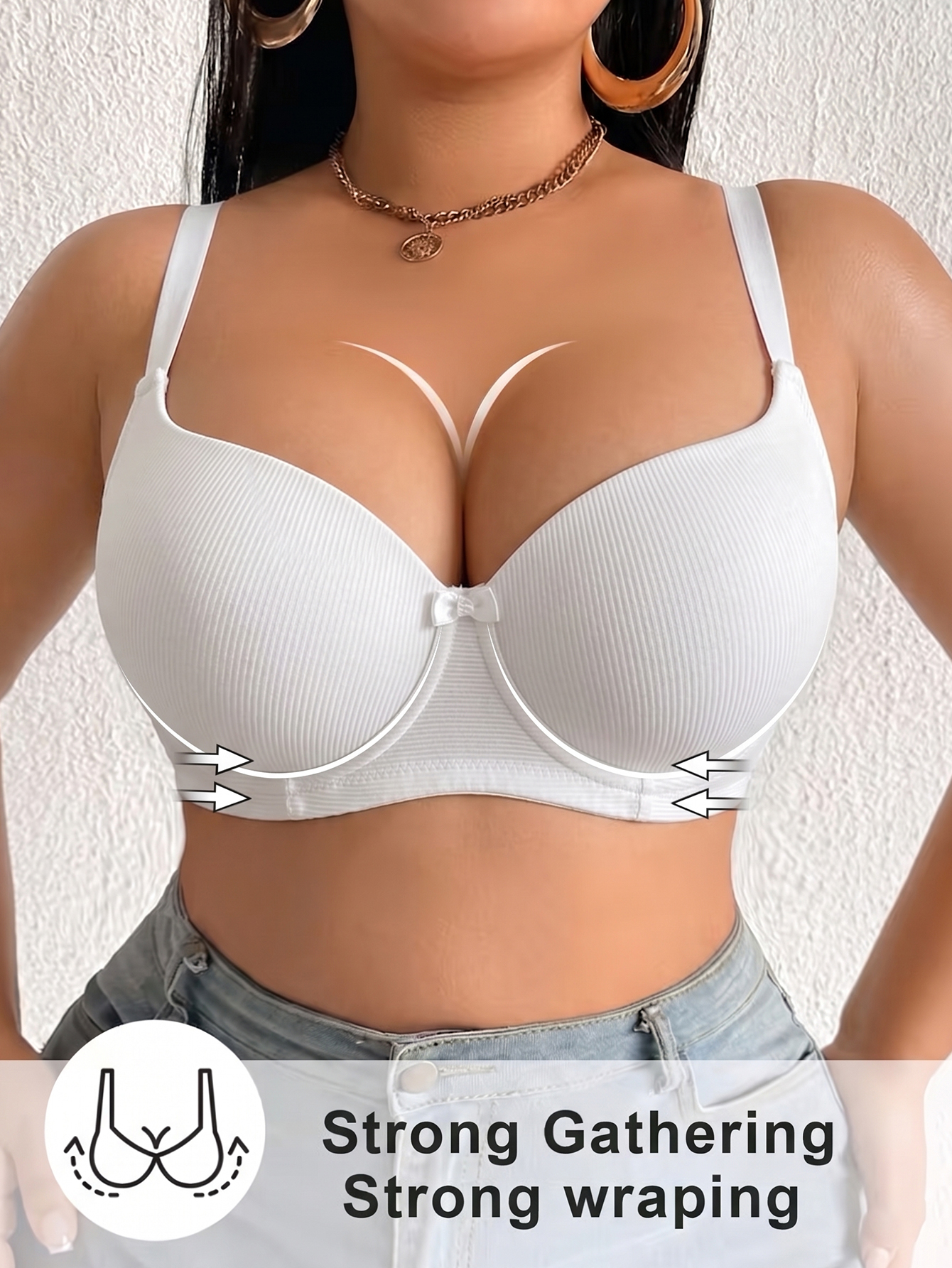 Plus Size Ribbed Women Bra Thi - Push Up Bra Padded ulasan dan harga