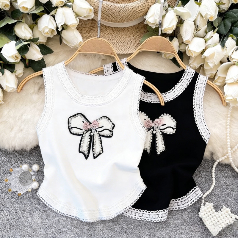 White Lace Trim Rhinestone Bow - Cami Top Lace ulasan dan harga